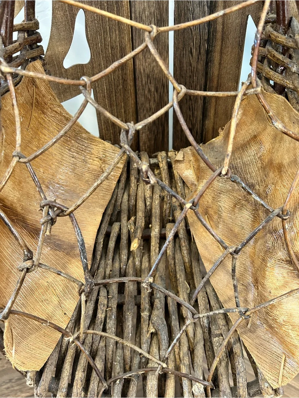 Vtg Palm Leaf & Woven Twig Hanging Wall Basket 17